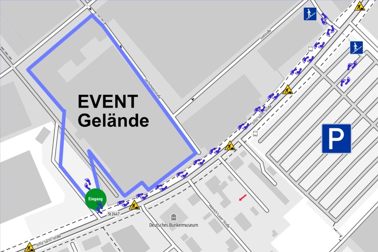 Laufwege zum Parkplatz