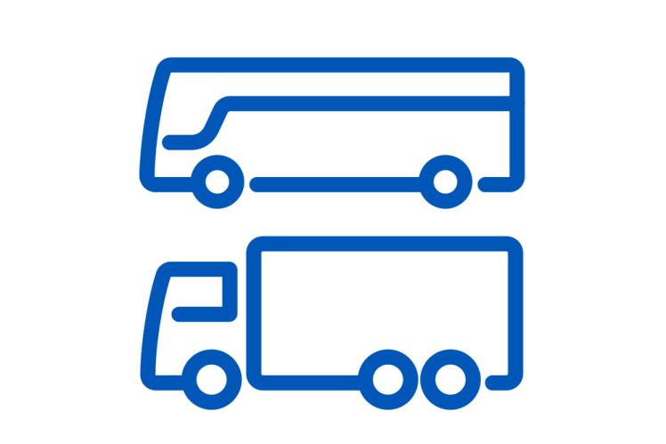 Blaues Icon: Bus und Lkw