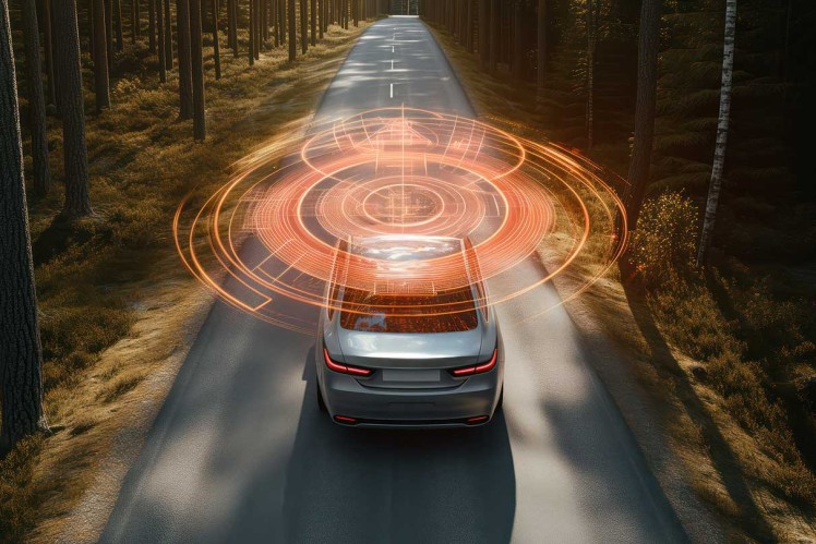 Picture of a futuristic car with sensors.