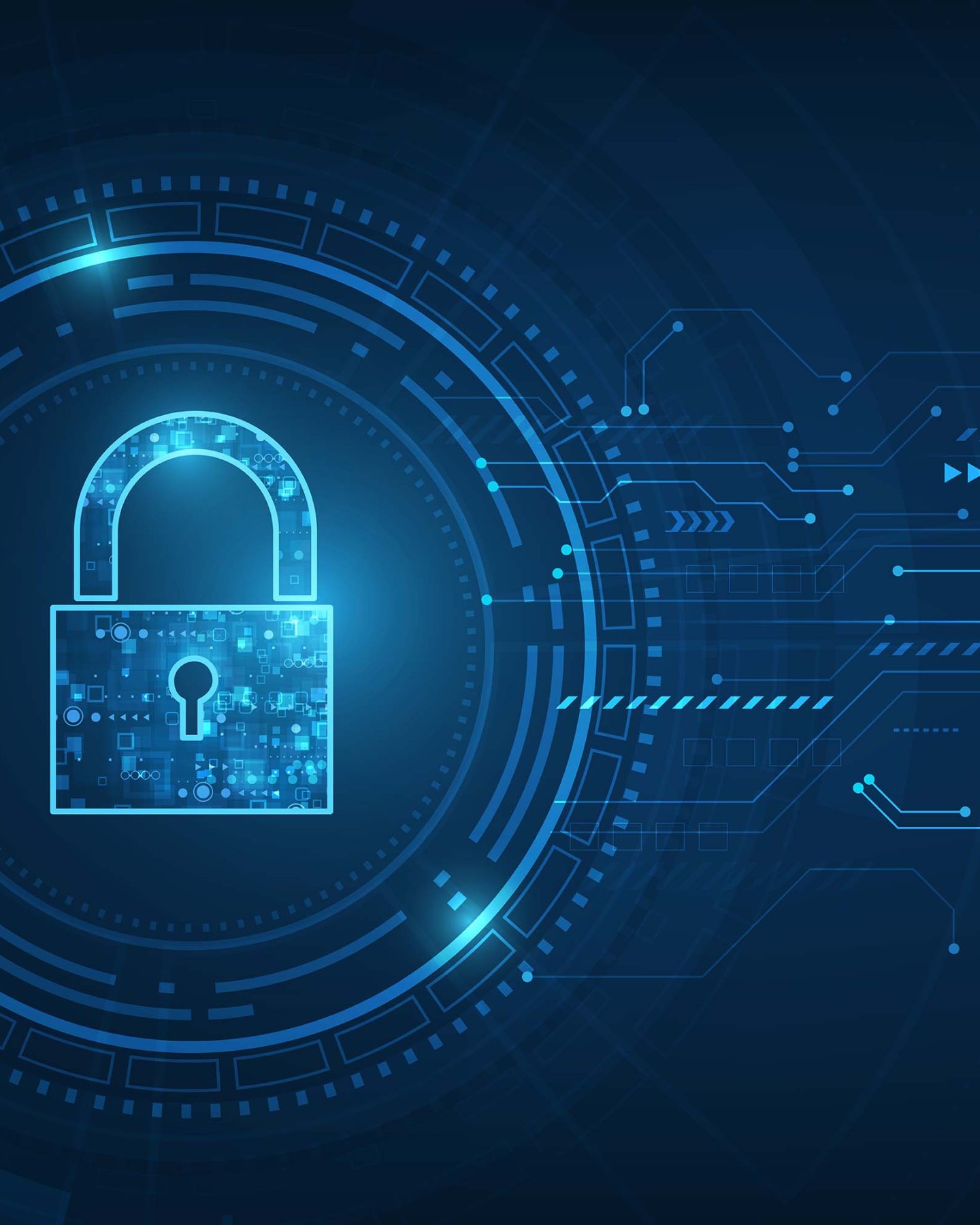 Digital padlock on dark blue background