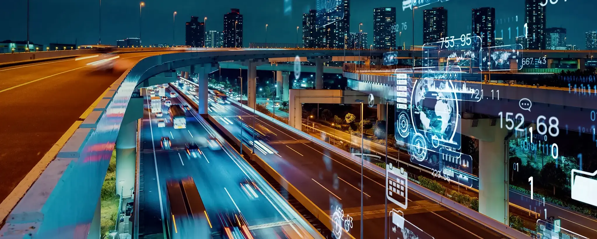 City view with highway and overlaid key figures