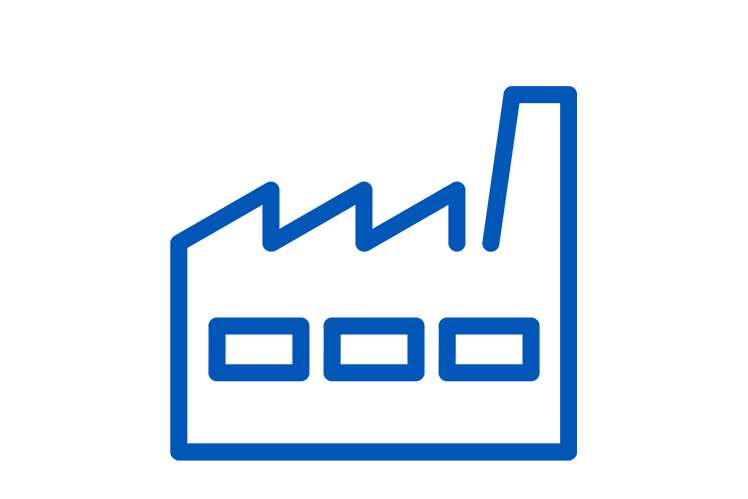 Blaues Icon einer Fabrik