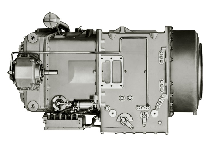 Das Bild zeigt ein Lastschaltgetriebe in Planetenbauweise.