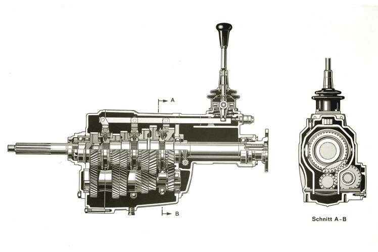 Auf einer Zeichnung ist in schwarz-weiss ein vollsynchronisiertes ZF-S 5-24/3 im Anschnitt abgebildet.