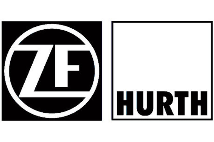 Auf diesem Bild in schwarz-weiss steht das ZF-Logo neben dem Hurth-Logo.