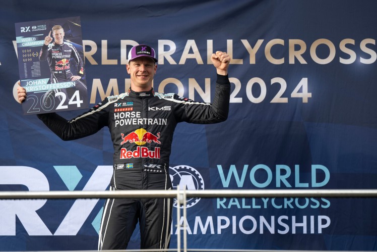 Johan Kristoffersson celebrating on podium 