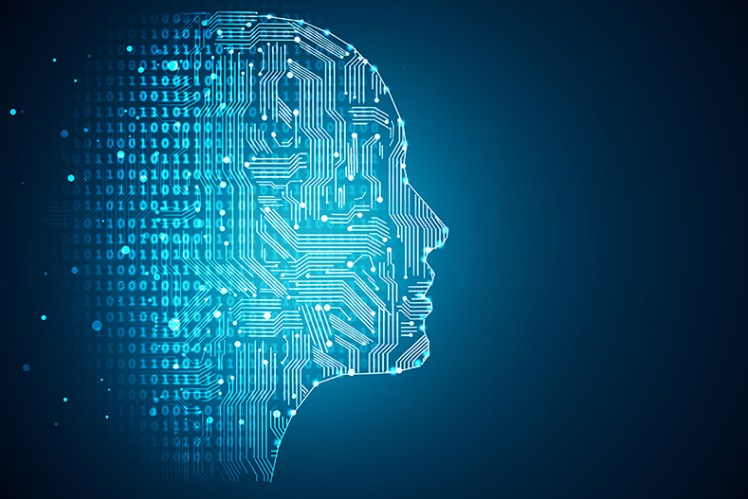 Blue digital image outline of a head