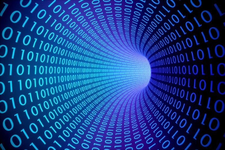 Circle of 0 and 1 on blue background