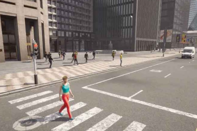 Digital image of person walking on crossing in daylight