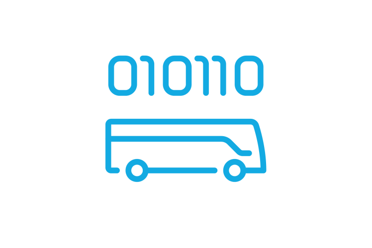 Icono: autobús con código binario sobre él