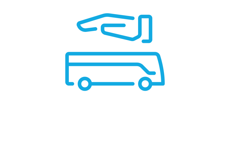 Icono: autobús con una mano sobre él