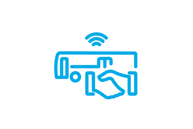 Icono: autobús con señal de Wi-Fi y apretón de manos