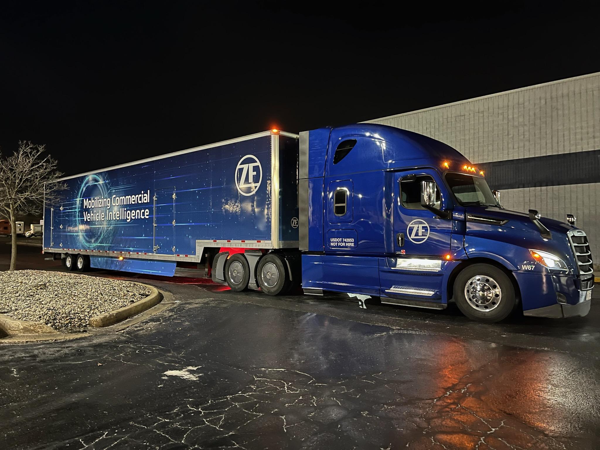ZF Technology Trailer outside at Work Truck Week show.