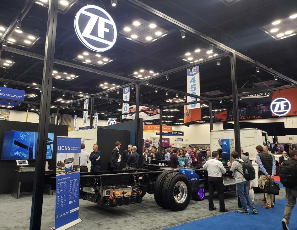 Lion Electric work truck in ZF booth at Work Truck Week show.