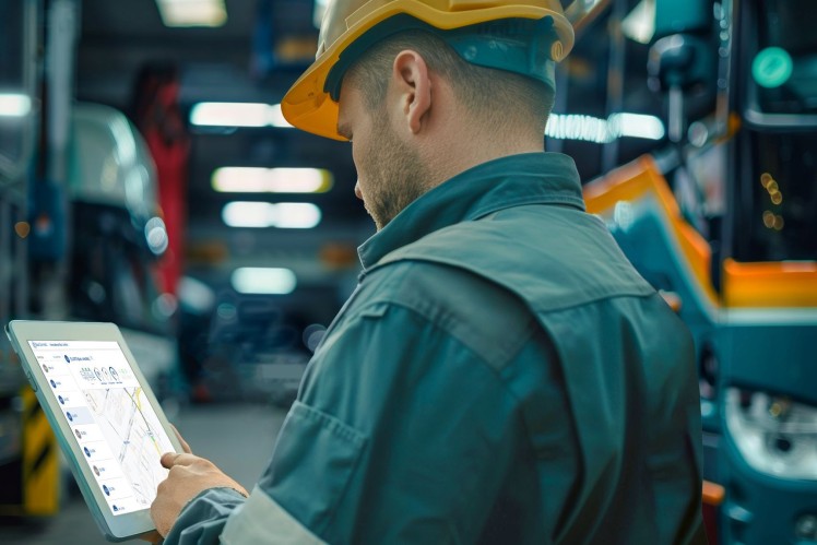 Bus Fleet - Man using a tablet