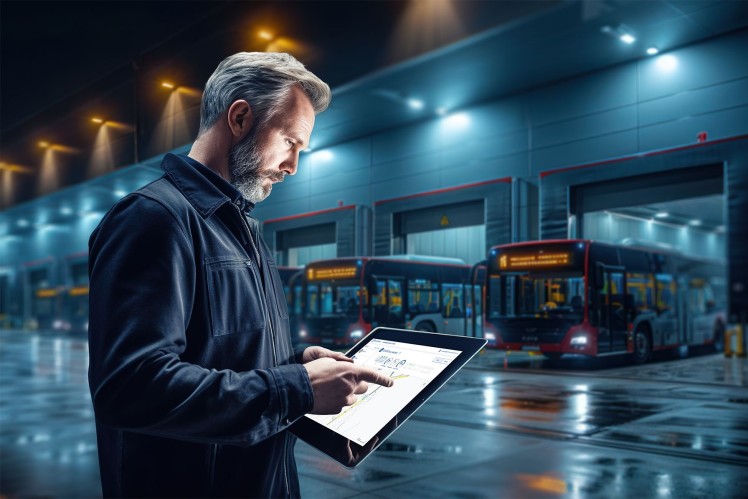 Bus Fleet - Man using a tablet
