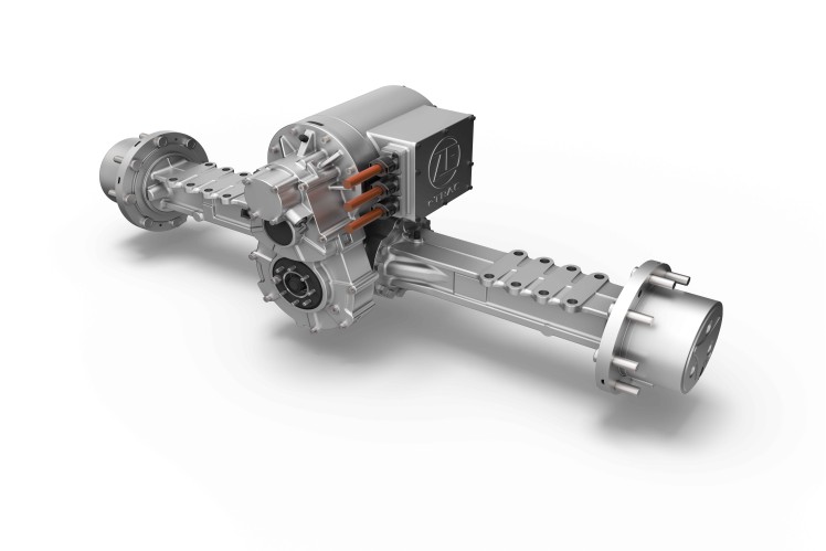 Elektrischer Zentralantrieb ZF eTRAC für kompakte Baumaschinen im Direktanbau an Achse.