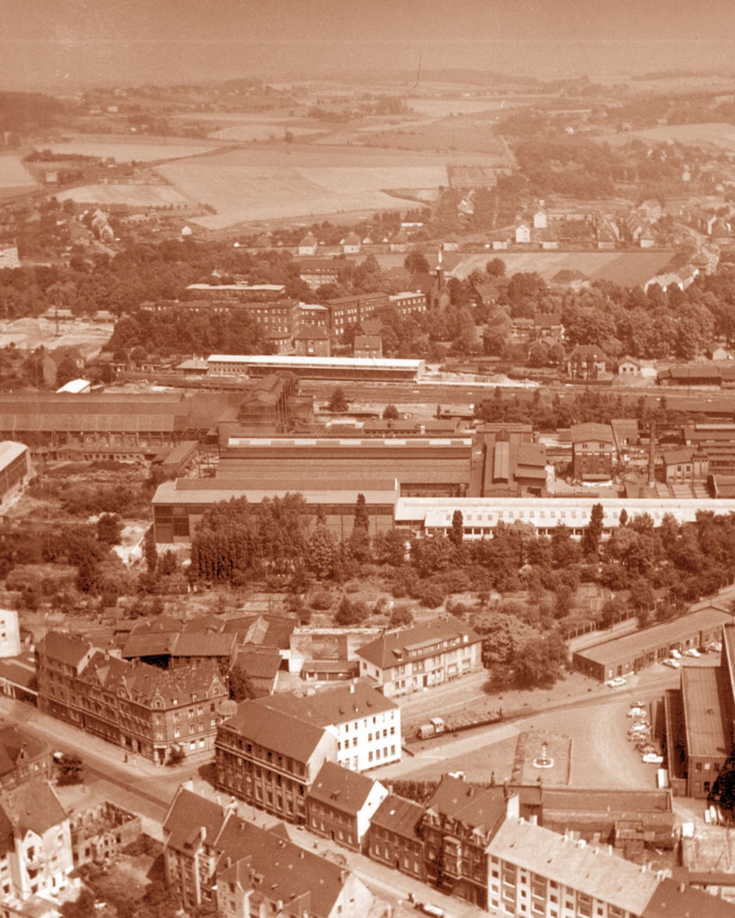 Aerial view of the factory site from 1958.