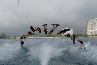 ZF client Marcos Moran's student does a wakeboard trick.
