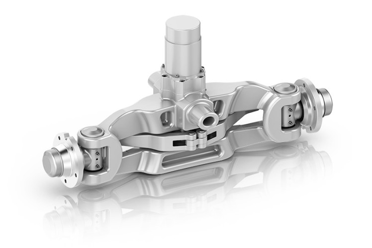 Produktrendering der EPS4, ZF´s elektromechanischer Lenkung für 4-Rad-Stapler.