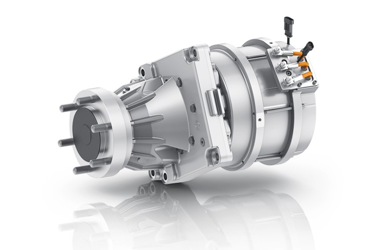 Produktrendering des Zwei-Motoren-Antriebs aus der eTRAC GP-Reihe.