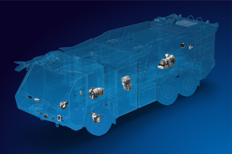 Silhouette eines Feuerwehrautos mit Komponenten von ZF.