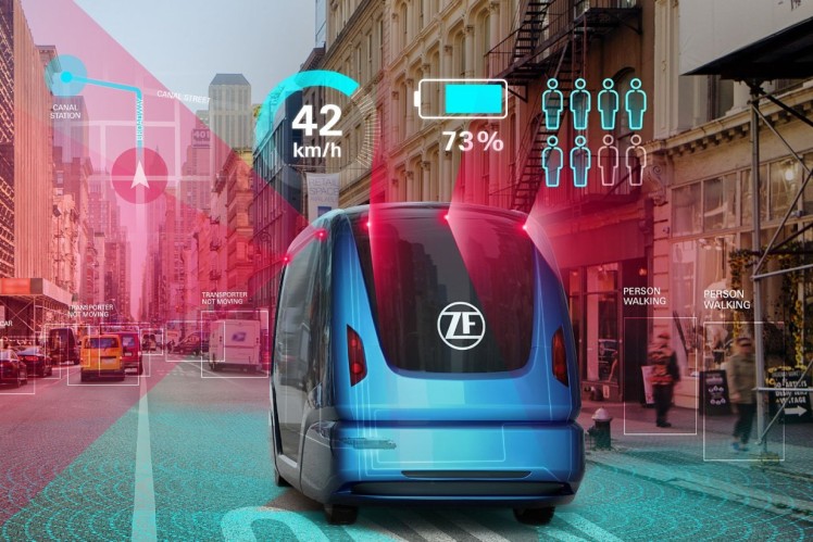 Digital image of an autonomous bus from behind