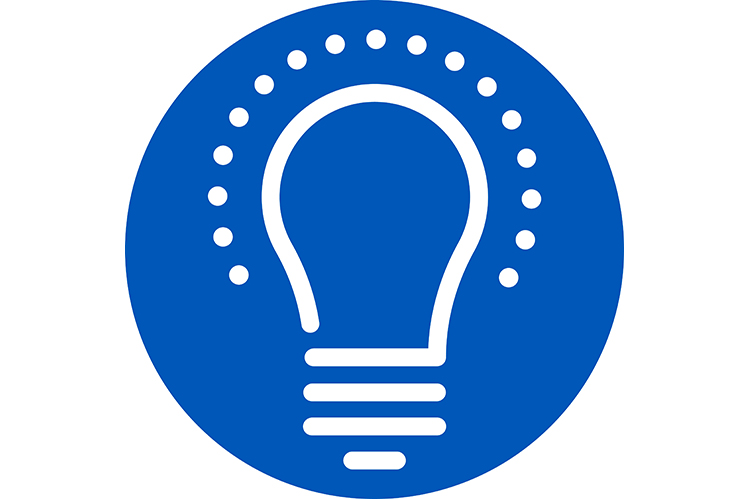 Circular blue image of a light bulb