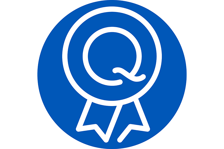 Circular blue image of a quality award