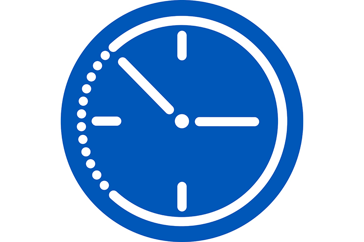 Circular blue image of a clock face