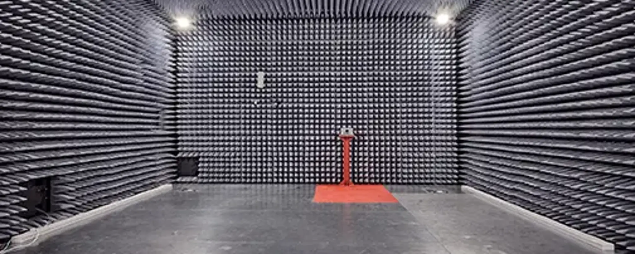 Empty dark grey electromagnetic compatability chamber