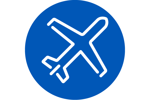 White aerospace icon on blue circle