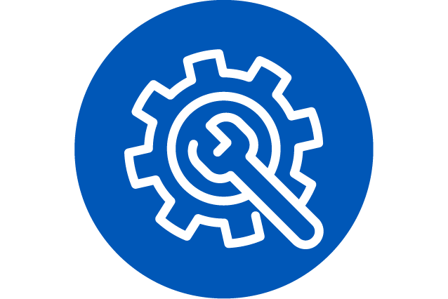 Cog and spanner icon on blue background