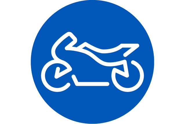 White motorbike icon on blue circle