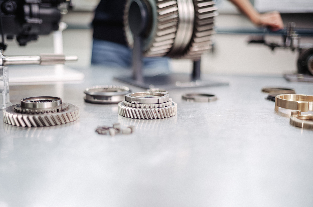 Silver parts on work bench