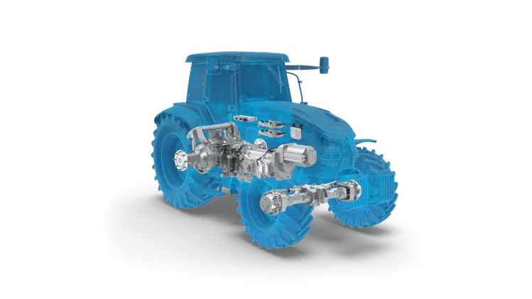 Halbtransparente Traktor Silhouette mit ZF´s elektrischem Antrieb eTERRAMATIC
