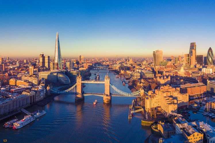 Aerial view of London at sunset