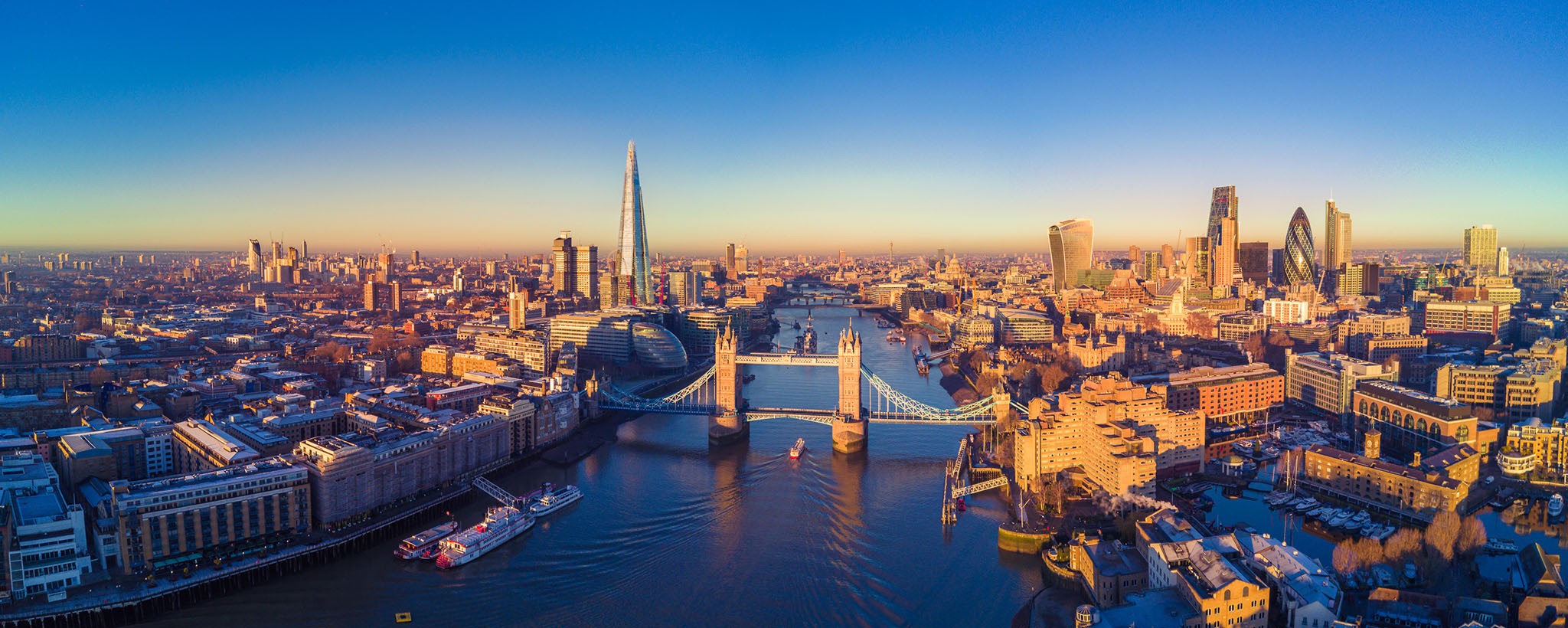 Aerial view of London at sunset
