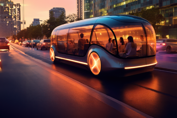 future-style looking bus on road